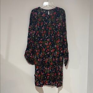 Black and Red Sheath Dress with Long Bishop Sleeves for Casual Work